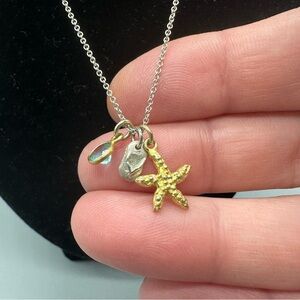 Sterling Silver BU 16-18” Starfish Charm Necklace Jewelry Beach March Birthstone
